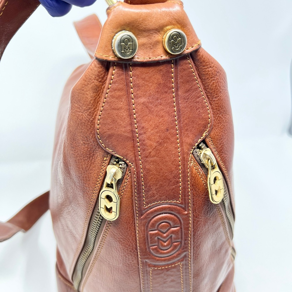 Marino Orlandi Italian Cognac Leather Convertible Bucket Bag Backpack Crossbody